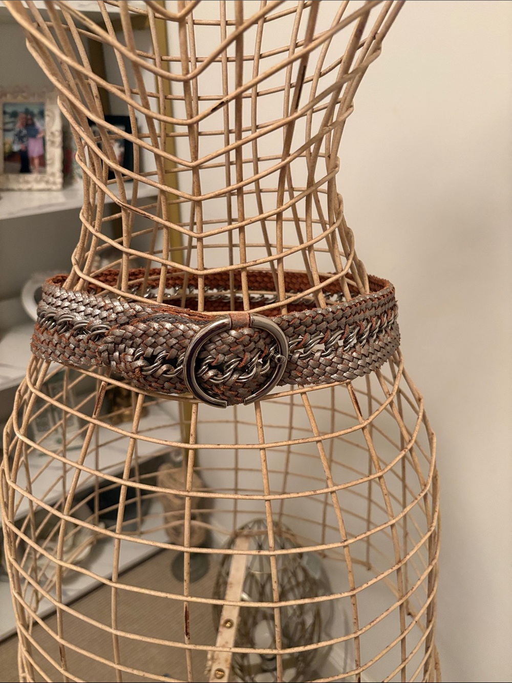 Etienne Aigner Metallic Braided Belt with Round Silver Buckle